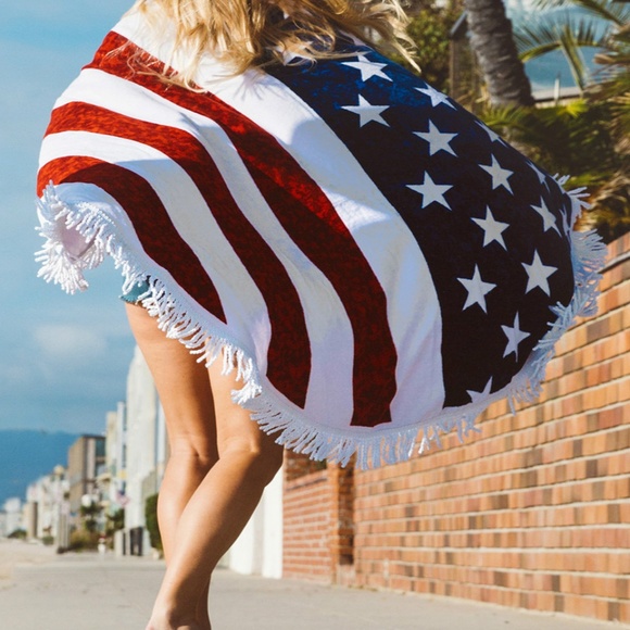 USA FLAG PATRIOTIC BEACH BLANKET- 4TH OF JULY - Picture 2 of 6